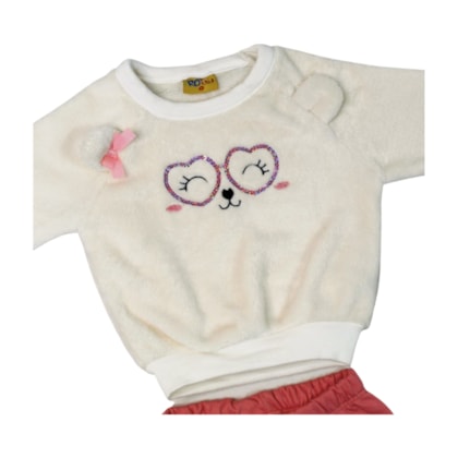 Agasalho Feminino Blusão em Pelúcia Carinha Bordada Paetê 26124 - Rollu