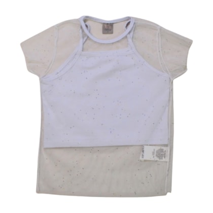 Blusa com Tule e Brilho Manga Curta 25327 - Two Colors