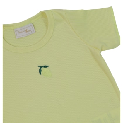 Blusa Manga Curta Canelada Bordada Cereja 8590 - Serelepe