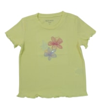 Blusa Manga Curta Canelada Bordada Flores 502813 - Lecimar