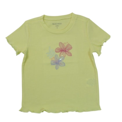 Blusa Manga Curta Canelada Bordada Flores 502813 - Lecimar