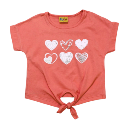 Blusa Manga Curta com Nó Estampa Corações 22160 - Rollu 