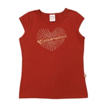 Blusa Manga Curta Coração com Glitter e Strass 43818 - Boca Grande    