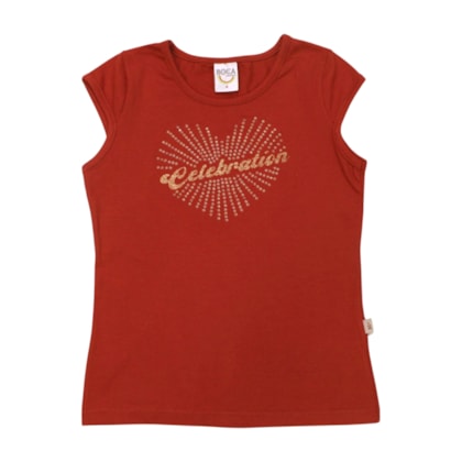 Blusa Manga Curta Coração com Glitter e Strass 43818 - Boca Grande    