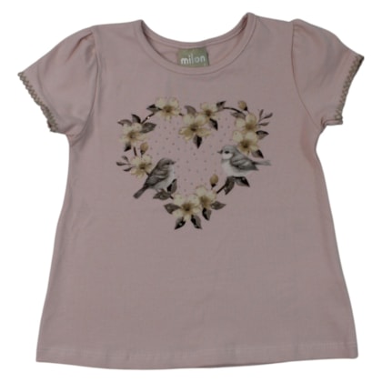 Blusa Manga Curta Coração com Strass 2001715 - Milon