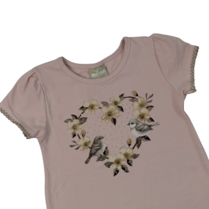 Blusa Manga Curta Coração com Strass 2001715 - Milon