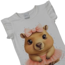 Blusa Manga Curta Estampa Capivara com Strass A0326 - Alakazoo