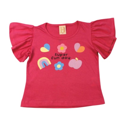 Blusa Manga Curta Estampa Corações 15118 - Hrradinhos