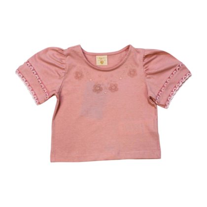 Blusa Manga Curta Estampa Flores com Renda 22386 - Angerô 