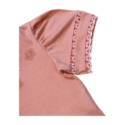 Blusa Manga Curta Estampa Flores com Renda 22386 - Angerô 