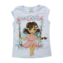 Blusa Manga Curta Estampa Menina no Balanço 46228 - Alakazoo 