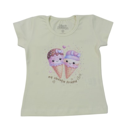 Blusa Manga Curta Estampa Sorvete com Strass 20004 - Bicho Bagunça