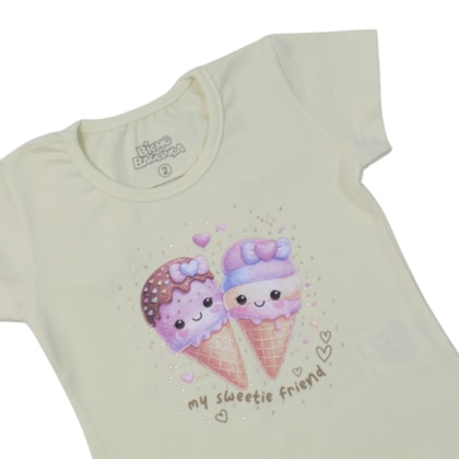 Blusa Manga Curta Estampa Sorvete com Strass 20004 - Bicho Bagunça