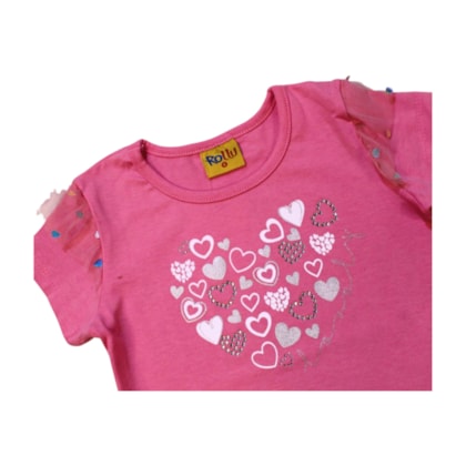 Blusa Manga Curta Estampada Corações 25125 - Rollu