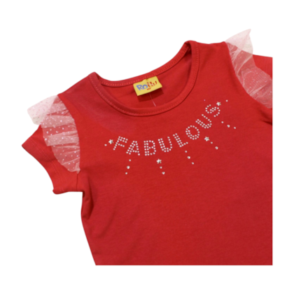 Blusa Manga Curta Fabulous com Strass e Tule 22129 - Rollu 