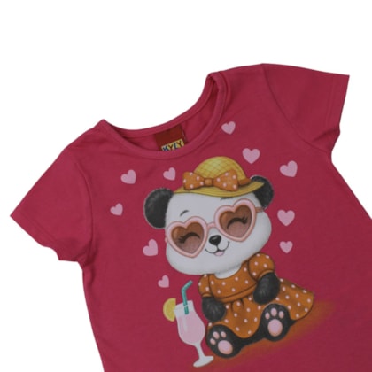 Blusa Manga Curta Panda e Corações  1001773 - Kyly