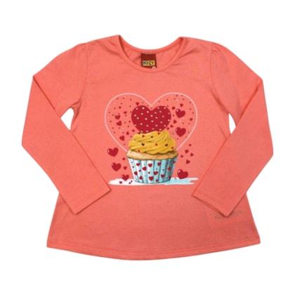 Blusa Manga Longa Estampa Cupcake com Strass 1001520 - Kyly