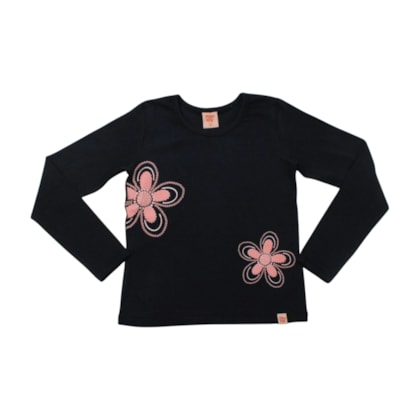 Blusa Manga Longa Estampa Flor Glitter 61089 - Kely Kety