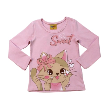 Blusa Manga Longa Estampa Gatinha 26135 - Rollu