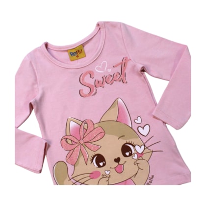Blusa Manga Longa Estampa Gatinha 26135 - Rollu
