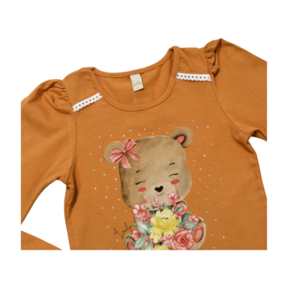 Blusa Manga Longa Estampa Ursa com Strass 21596 - Glinny 