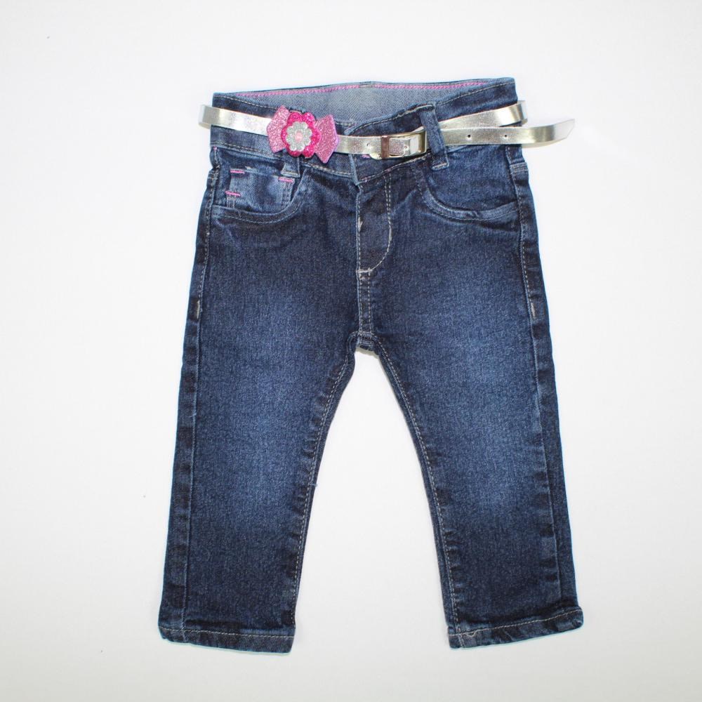 Calça Jeans Feminina com Cinto Flor Brilho 80076 - Akiyoshi