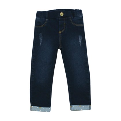 Calça Jeans Feminina com Cós Regulável e Pérolas na Barra 651069 - Aconchego do Bebê