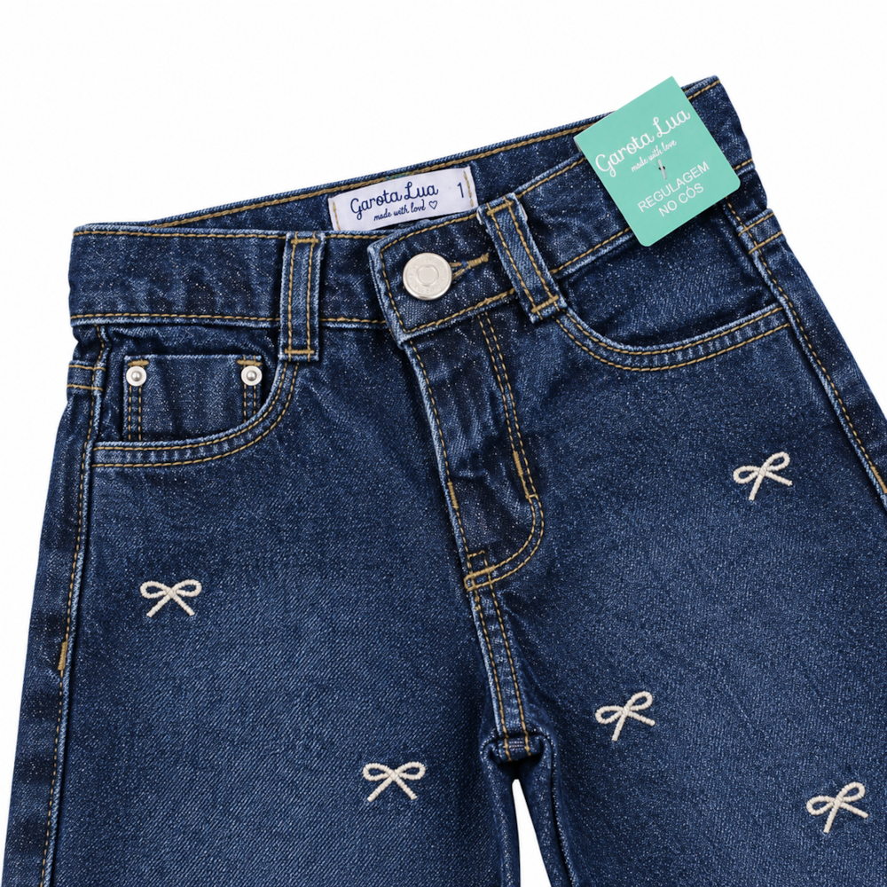 Calça Jeans Wide Legging com Laços Feminina 5390 - Garota Lua