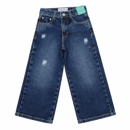 Calça Jeans Wide Legging com Rasgos Feminina 5318 - Garota Lua