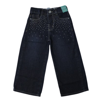 Calça Jeans Wide Legging com Strass Feminina 5392 - Garota Lua