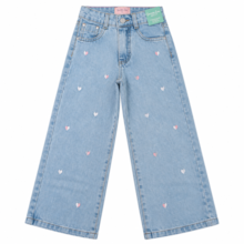 Calça Jeans Wide Legging Feminina Bordado Coração 4994 - Garota Lua