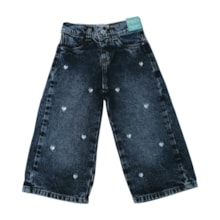 Calça Jeans Wide Legging Feminina Bordado Coração 5298 - Garota Lua
