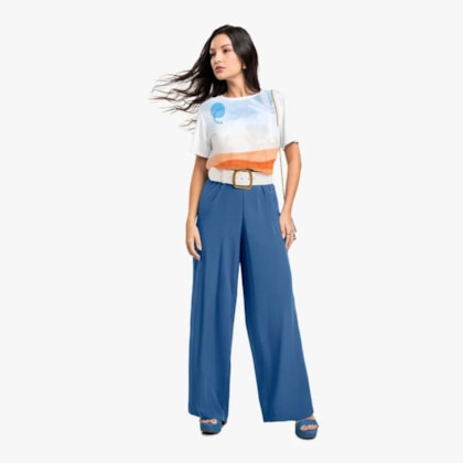 Calça Pantalona em Tecido Plano com Elástico 73248 - Cereja Rosa 