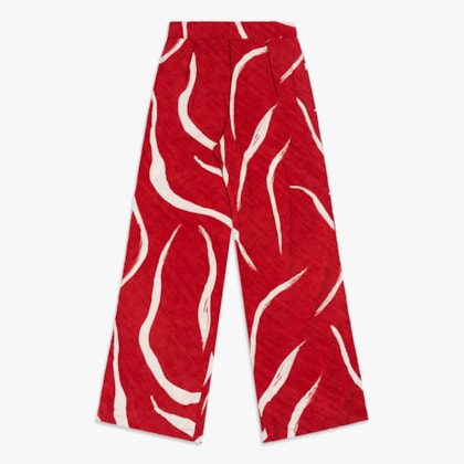 Calça Pantalona em Tecido Plano Estampada 73244 - Cereja Rosa