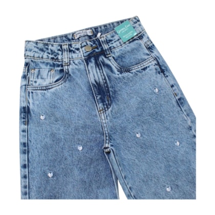 Calça Wide Legging Bordado Coração com Regulagem no Cós 5279 - Garota Lua