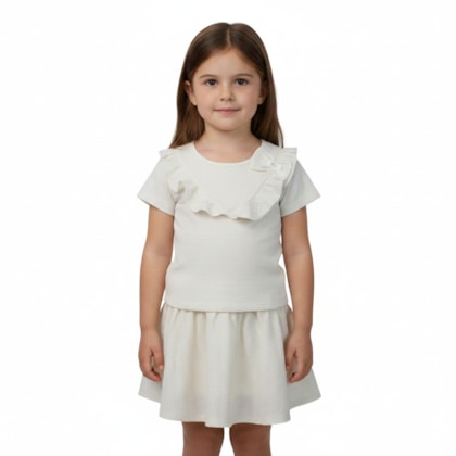 CConjunto Feminino Blusa com Laço e Saia Tecido - 37422 - Angerô