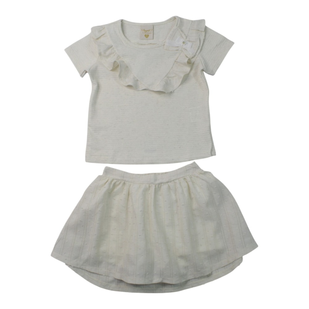 CConjunto Feminino Blusa com Laço e Saia Tecido - 37422 - Angerô