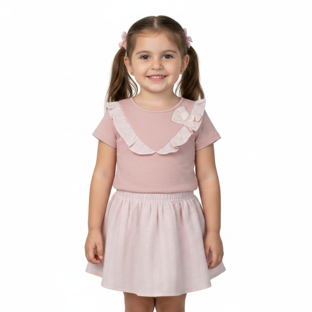 CConjunto Feminino Blusa com Laço e Saia Tecido - 37422 - Angerô