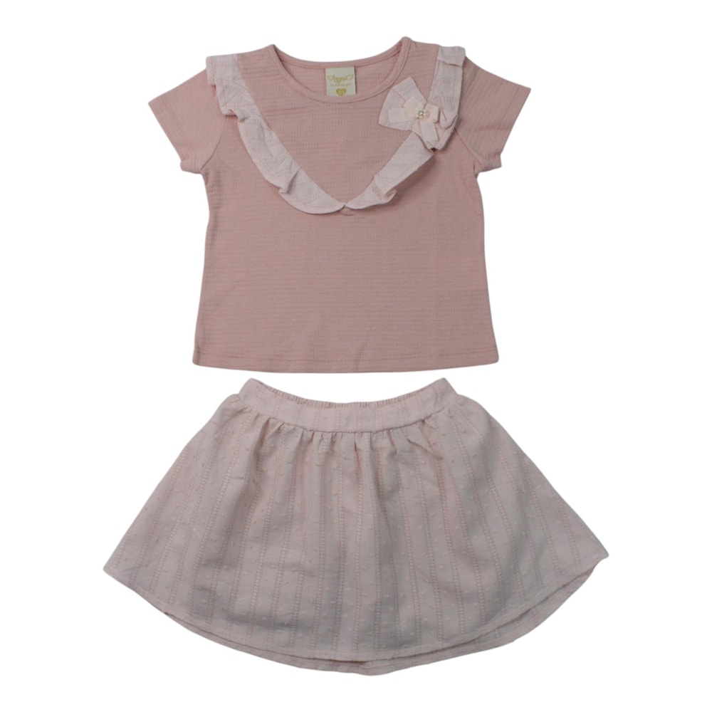 CConjunto Feminino Blusa com Laço e Saia Tecido - 37422 - Angerô