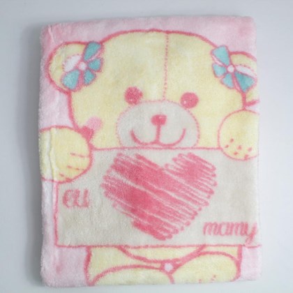 Cobertor Bebê Tradicional Estampado Rosa Eu Amo Mamy  - Jolitex 