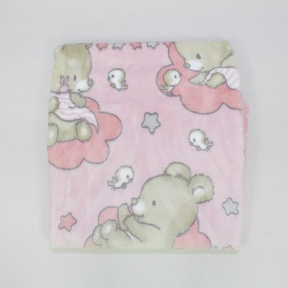 Cobertor Le Petit Estampado Ursinho nas Nuvens Rosa  - Colibri 