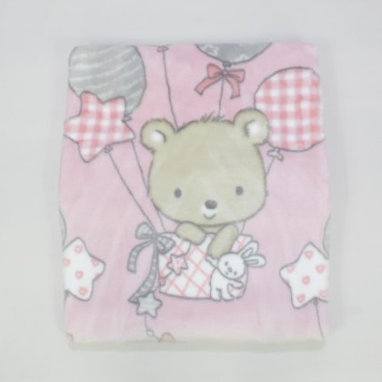 Cobertor Le Petit Estampado Ursinho no Balão Rosa - Colibri 