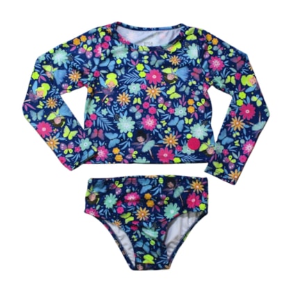Conjunto Biquini Cropped Manga Longa Estampado Flores 43781 - Boca Grande
