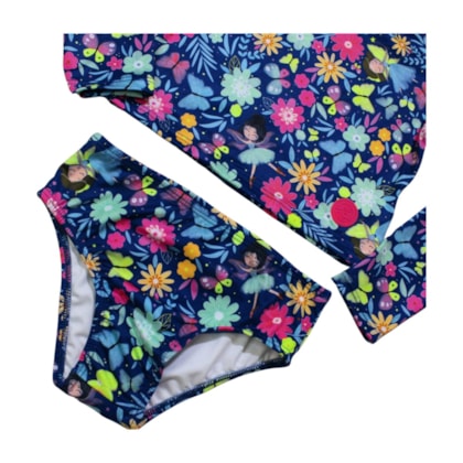 Conjunto Biquini Cropped Manga Longa Estampado Flores 43781 - Boca Grande