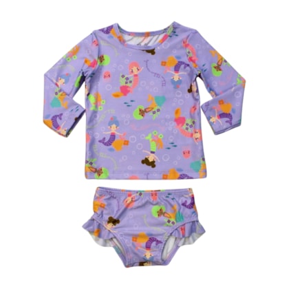 Conjunto Biquini Manga Longa Estampado Sereias 53844 - Kamylus