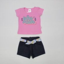 Conjunto Blusa Estampa You Can e Shorts com Cinto 7190 - Solinho