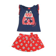 Conjunto Blusa Estampada Bolsa com Pompom e Saia 112074 - Kyly