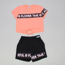 Conjunto Blusa Estampada Flower Timer e Shorts Saia  Moletom 14257 - Abrange