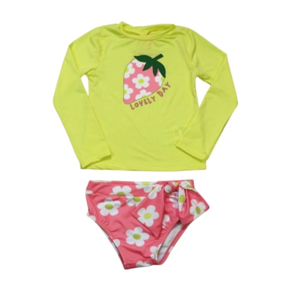 Conjunto Blusa Manga Longa Térmica e Biquini Estampado Morangos 8203 - By Gus