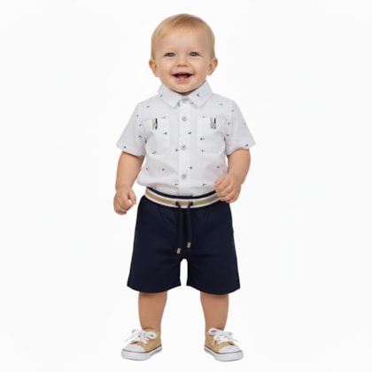 Conjunto Camisa Tecido Estampada e Bermuda Sarja 2001894 - Milon